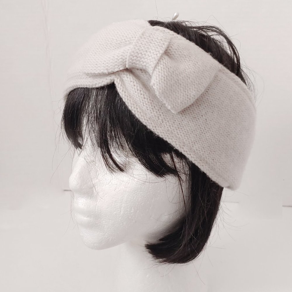 Adora Wool Bow Bone White Knit Vlour Line Head Band Ear Warmer